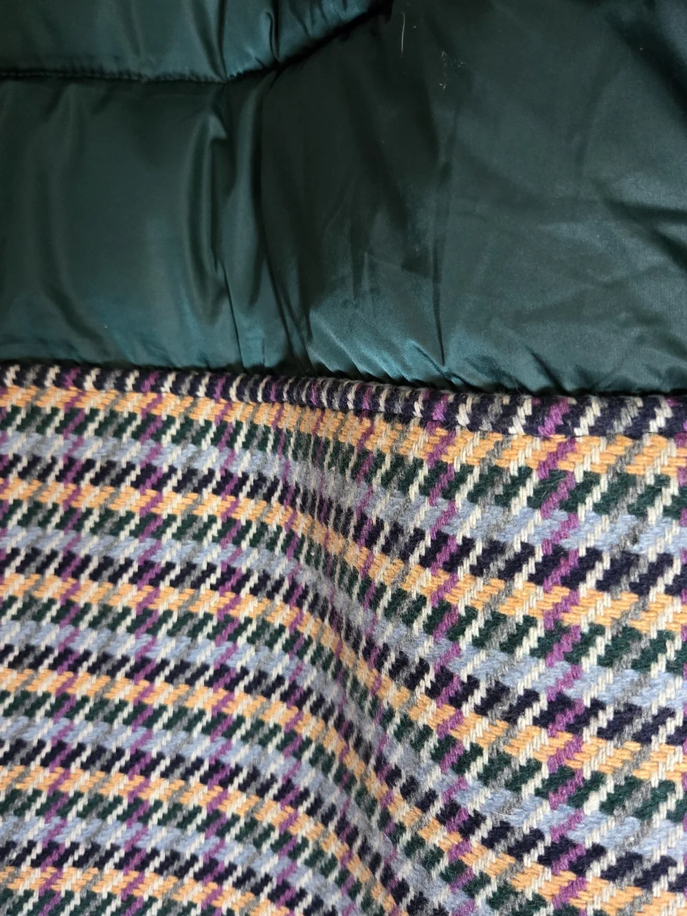 Sam Edelman Teal Puffer Coat with Cream Sherpa and Multicolor Houndstooth - Picture 7 of 7